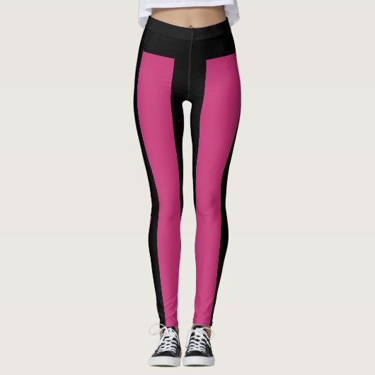 Leggings Motif de rayures roses noires Nom personnalisé Chr (Devant)