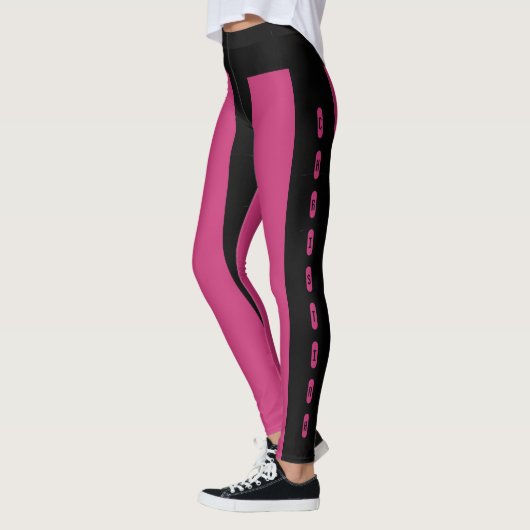 Leggings Motif de rayures roses noires Nom personnalisé Chr (Gauche)
