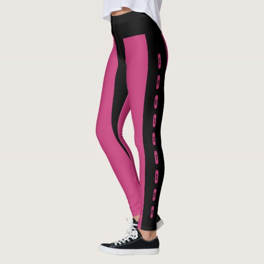Leggings Motif de rayures roses noires Nom personnalisé Chr (Gauche)