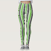 Leggings Motif de rayures vert noir blanc (Devant)
