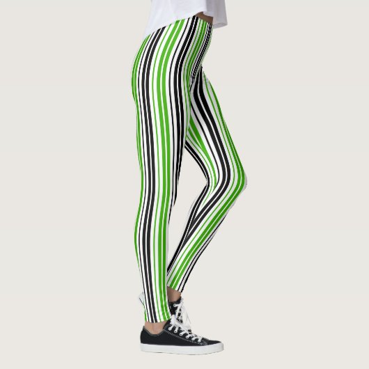 Leggings Motif de rayures vert noir blanc (Droite)
