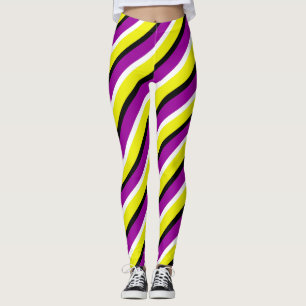 Leggings Motif de rayures violet jaune