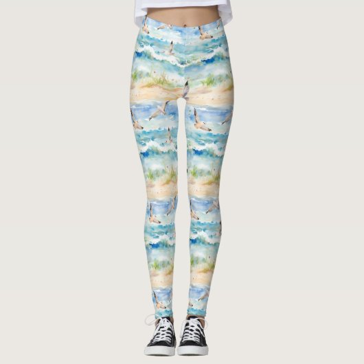 Leggings Motif de rivage de bécasseau côtier (2) (Devant)