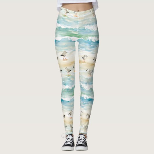 Leggings Motif de rivage de bécasseau côtier (5) (Devant)