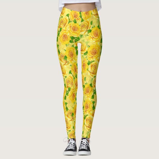 Leggings Motif de rose d'aquarelle jaune (Devant)