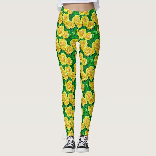 Leggings Motif de Rose d'aquarelle jaune (Devant)