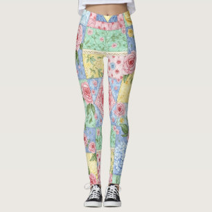 Leggings Motif de rose de courtepoint vintage