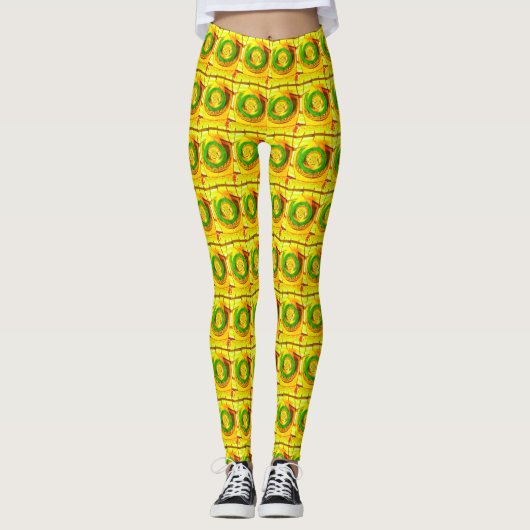 Leggings Motif de rose jaune doré traditionnel africain art (Devant)