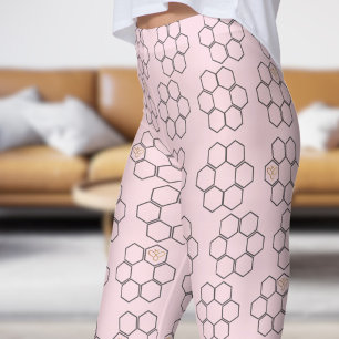 Leggings Motif de ruche d'abeille fraîche au miel rose