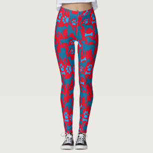 Leggings Motif de silhouette de chien.Bleu.04 Rouge BG