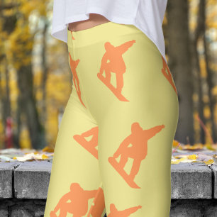 Leggings Motif de snowboard kaki jaune vive