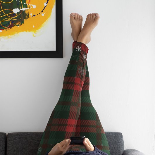 Leggings Motif de snowflakes Red Green Check