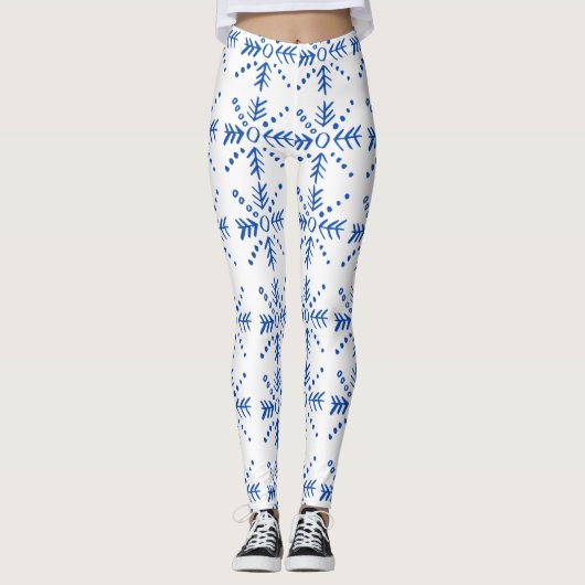 Leggings Motif de symboles géométriques bleus (Devant)