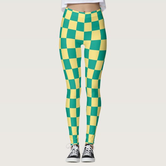 Leggings Motif de tableau de bord vert + jaune À damiers (Devant)