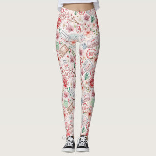 Leggings Motif de tampon de voyage du monde vintage (1)