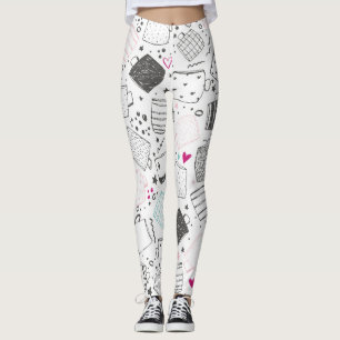 Leggings Motif de tasse dessinée à la main, conception tran