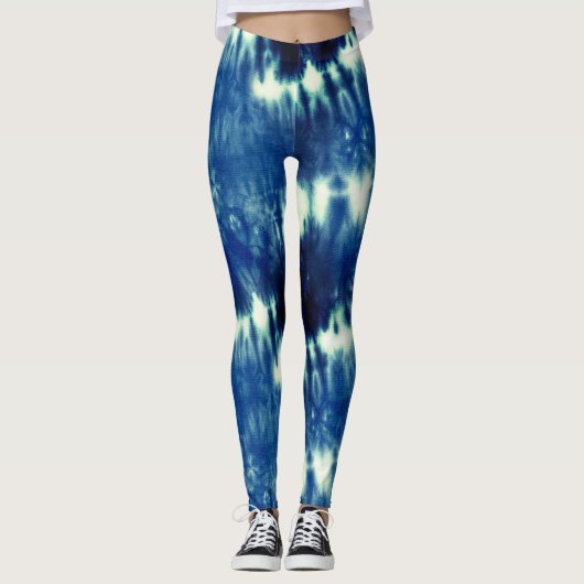 Leggings Motif de teinture à cravate bleue (Devant)
