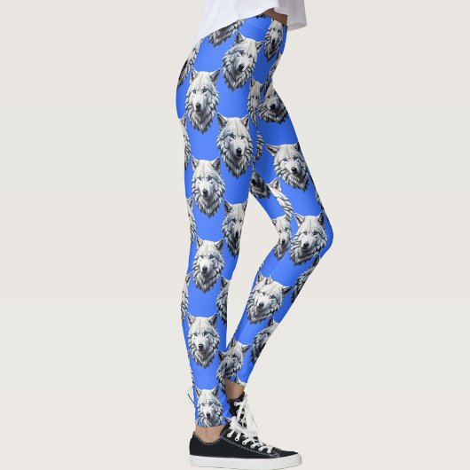 Leggings Motif de tête de loup blanc Design bleu