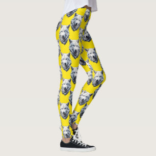 Leggings Motif de tête de loup blanc design jaune