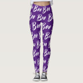Leggings Motif de texte de livre blanc et violet d'Hallowee (Devant)