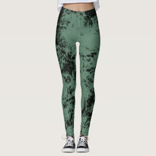 Leggings Motif de texture marbre en noir et vert