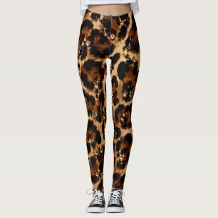 Leggings Motif de tigre à cristal noir et or