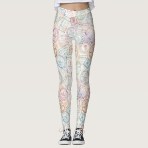 Leggings Motif de timbre de voyage du monde vintage (8)