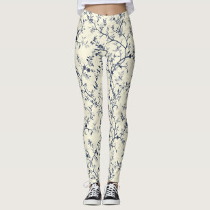 Leggings Motif de toile florale vintage bleu (1)