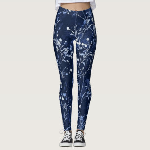 Leggings Motif de toile florale vintage bleu (10)
