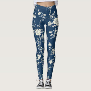 Leggings Motif de toile florale vintage bleu (11)