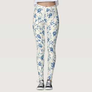 Leggings Motif de toile florale vintage bleu (3)