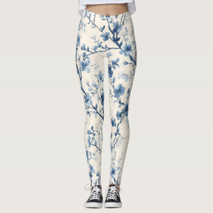 Leggings Motif de toile florale vintage bleu (4)