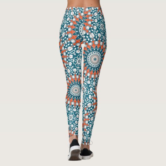 Leggings Motif de totem géométrique Mandala Turquoise orang (Dos)