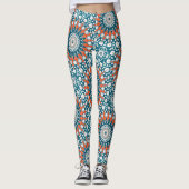 Leggings Motif de totem géométrique Mandala Turquoise orang (Devant)