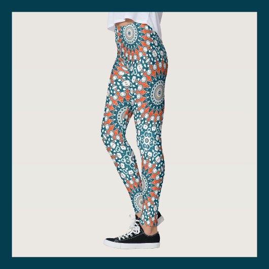 Leggings Motif de totem géométrique Mandala Turquoise orang