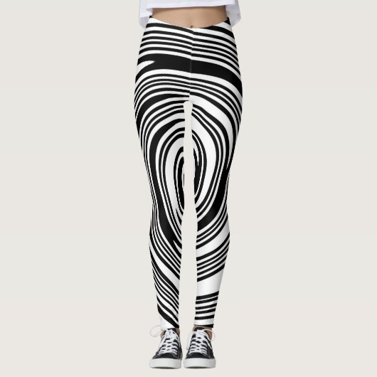 Leggings Motif de tourbillonnement noir et blanc (Devant)