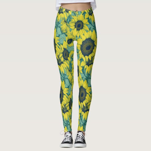 Leggings Motif de tournesol coloré esthétique (Devant)