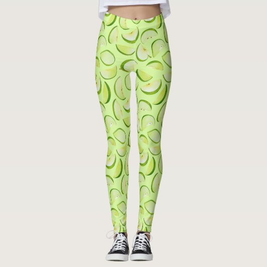 Leggings Motif de tranche de pomme verte (Devant)