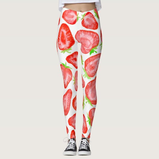 Leggings Motif de tranches de fraise d'aquarelle (Devant)