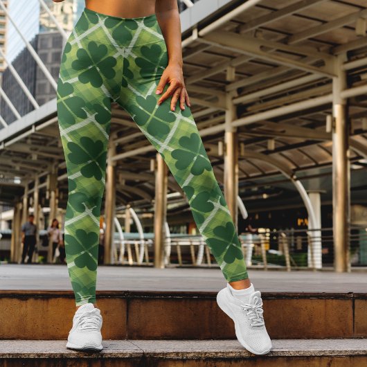 Leggings Motif de trèfle vert avec des rayures Saint Patric