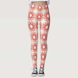 Leggings Motif de treillis floral pêche corail