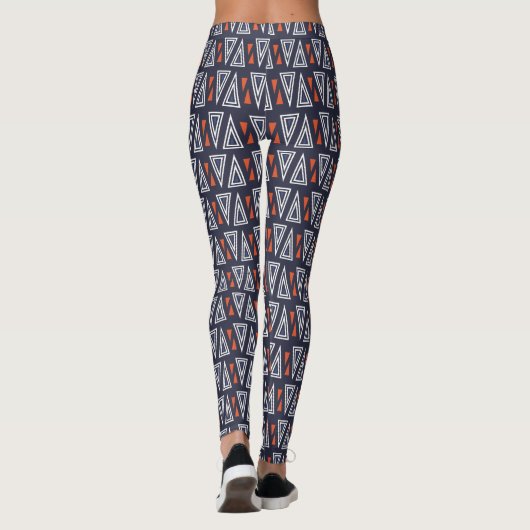 Leggings Motif de triangles géométriques bleu foncé et roug (Dos)