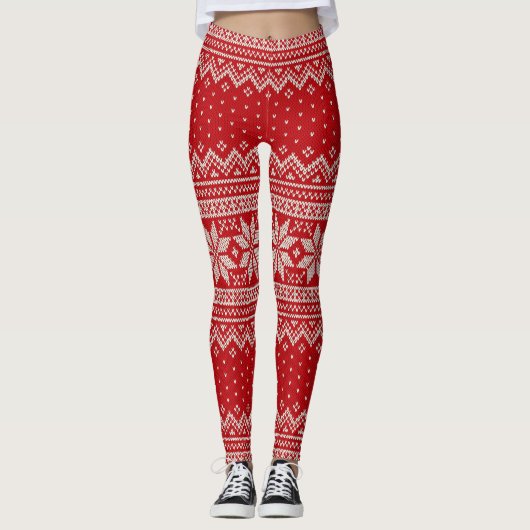 Leggings Motif de tricot de chandail de Noël - ROUGE (Devant)
