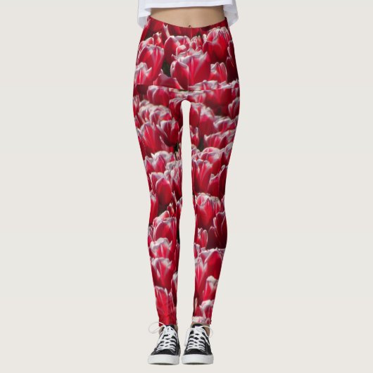 Leggings Motif de tulipes blanches rouges (Devant)