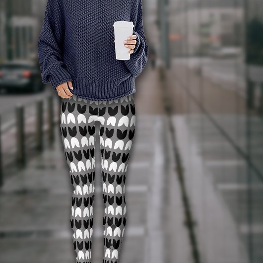 Leggings Motif de Tulipes gris-noir géométrique