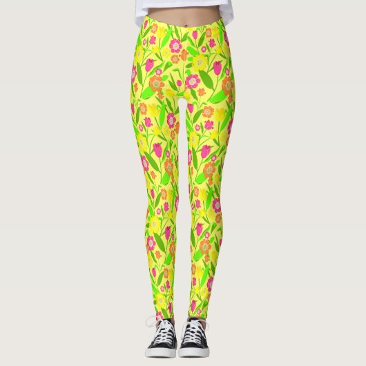 Leggings Motif de tulipes jaunes (Devant)