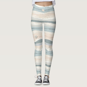 Leggings Motif de vague de coquillage côtier boho