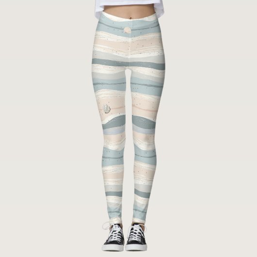 Leggings Motif de vague de coquillage côtier boho (Devant)