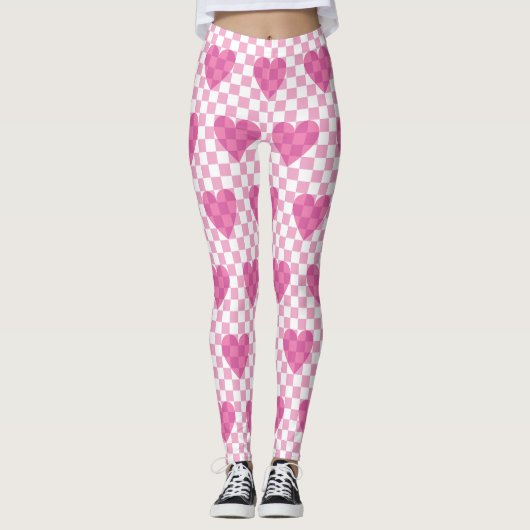 Leggings Motif de vérification cardiaque rose plat (Devant)