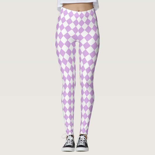 Leggings Motif de vérification violet et blanc (Devant)
